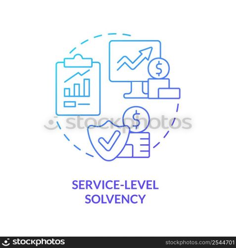 Service level solvency blue gradient concept icon. Cover service obligations. Budget balance abstract idea thin line illustration. Isolated outline drawing. Myriad Pro-Bold font used. Service level solvency blue gradient concept icon