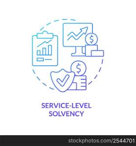 Service level solvency blue gradient concept icon. Cover service obligations. Budget balance abstract idea thin line illustration. Isolated outline drawing. Myriad Pro-Bold font used. Service level solvency blue gradient concept icon