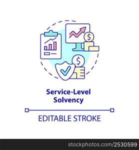 Service level solvency concept icon. Cover service obligations. Budget balance abstract idea thin line illustration. Isolated outline drawing. Editable stroke. Arial, Myriad Pro-Bold fonts used. Service level solvency concept icon