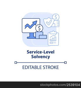 Service level solvency light blue concept icon. Service obligations. Budget balance abstract idea thin line illustration. Isolated outline drawing. Editable stroke. Arial, Myriad Pro-Bold fonts used. Service level solvency light blue concept icon