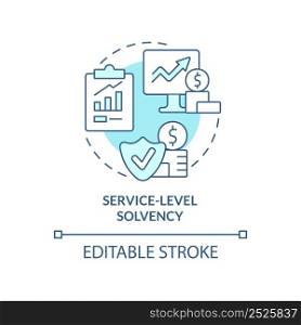 Service level solvency turquoise concept icon. Service obligations. Budget balance abstract idea thin line illustration. Isolated outline drawing. Editable stroke. Arial, Myriad Pro-Bold fonts used. Service level solvency turquoise concept icon