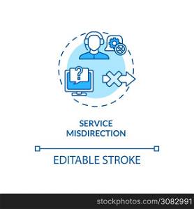Service misdirection concept icon. Foil targeted attacks idea thin line illustration. Cybercrime. Major data breach. Wrong direction. Vector isolated outline RGB color drawing. Editable stroke. Service misdirection concept icon