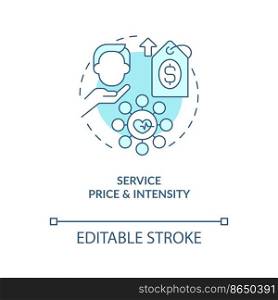 Service price and intensity turquoise concept icon. Costly healthcare expense reason abstract idea thin line illustration. Isolated outline drawing. Editable stroke. Arial, Myriad Pro-Bold fonts used
. Service price and intensity turquoise concept icon