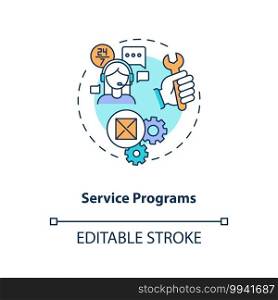 Service program optimization concept icon. Cost reduction strategy idea thin line illustration. Value chain components. Profit increase. Vector isolated outline RGB color drawing. Editable stroke. Service program optimization concept icon