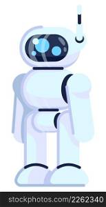 Service robot semi flat RGB color vector illustration. AI technology design and construction. Perform human-like activities. Humanoid robot isolated cartoon character on white background. Service robot semi flat RGB color vector illustration
