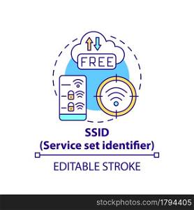 Service set identifier concept icon. Network unique name abstract idea thin line illustration. Independent network communication. Vector isolated outline color drawing. Editable stroke. Service set identifier concept icon