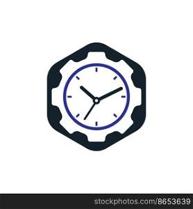 Service time vector logo design. Gear and analog clock icon vector design.	
