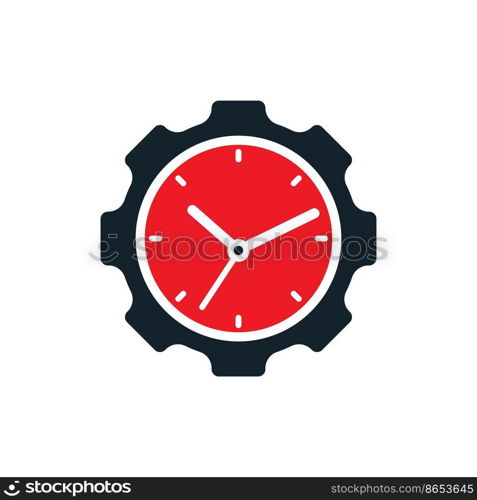 Service time vector logo design. Gear and analog clock icon vector design.	