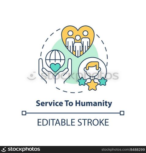 Service to humanity concept icon. Organizational culture attribute abstract idea thin line illustration. Customer-centric. Isolated outline drawing. Editable stroke. Arial, Myriad Pro-Bold fonts used. Service to humanity concept icon