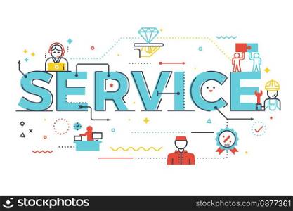 Service word lettering illustration for education concept. Design in modern style with related line icons ornament concept for ui, ux, web, app banner illustration