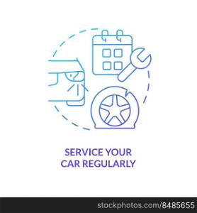 Service your car regularly blue gradient concept icon. Troubleshooting. Common driving safety rule abstract idea thin line illustration. Isolated outline drawing. Myriad Pro-Bold font used. Service your car regularly blue gradient concept icon