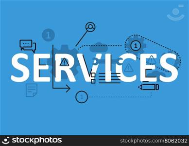 Services concept flat line design with icons and elements. Modern services concept vectors collection. Thin line flat design banners for website and mobile website, easy to use and highly customizable. Services concept lettering