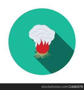 Sesonal Grass Burning Icon. Flat Circle Stencil Design With Long Shadow. Vector Illustration.