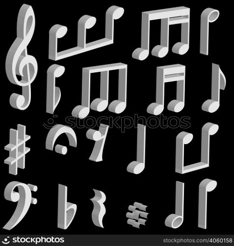 set 3d music notes and music symbols vector. set 3d music notes