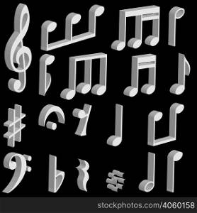 set 3d music notes and music symbols vector. set 3d music notes