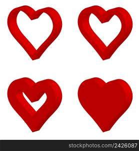 Set 3d red shape heart icon, vector set heart shape, lovers on Valentines day
