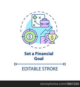 Set a financial goal concept icon. Plan retirement abstract idea thin line illustration. Budget creation. List and aim for targets. Vector isolated outline color drawing. Editable stroke. Set a financial goal concept icon