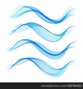 Set abstract color smoke wave. Transparent wave. Abstract smooth Vector lines.. Set abstract color smoke wave. Transparent blue wavy smooth Vector lines.
