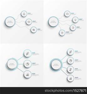 Set abstract elements of graph infographic template with label, integrated circles. Business concept with 3 and 4 options. For content, diagram, flowchart, steps, parts, timeline infographics, workflow layout. vector.
