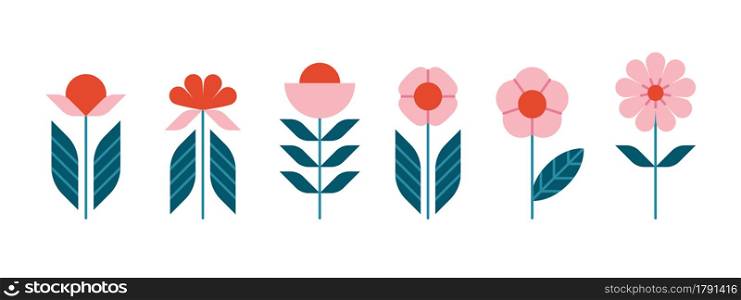 Set abstract flowers in scandinavian style element design
