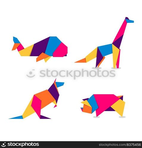 Set animals origami. Abstract colorful vibrant animals logo design. Animal origami