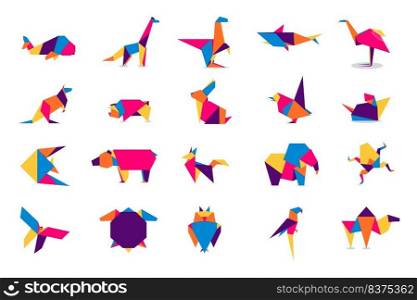 Set animals origami. Abstract colorful vibrant animals logo design. Animal origami. Vector illustration
