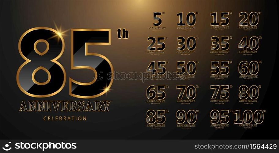 Set anniversary Golden and black font pattern text shapes composition classic