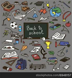set back to school. Hand drawn doodle set back to school. Vector illustration.