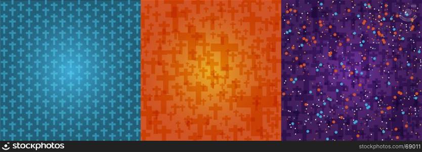 Set background dark orange, blue, purple color halloween with crucifix pattern texture, vector illustration