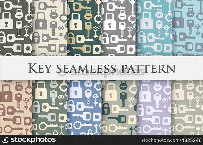 Set Backgrounds key repeating seamless pattern in vintage retro style. Set Backgrounds key