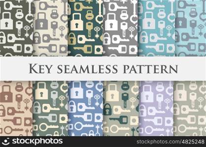 Set Backgrounds key repeating seamless pattern in vintage retro style. Set Backgrounds key