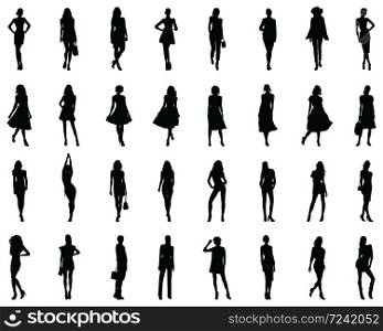 Set beautiful fashion girl silhouette on a white background