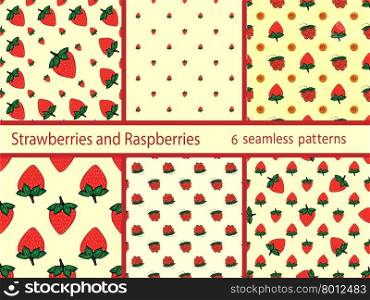 Set berries strawberries and raspberries seamless pattern. Natural vector retro background. Set berries strawberries and raspberries seamless pattern