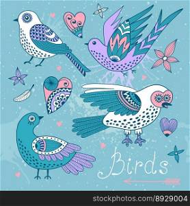 Set birds and hearts vector image