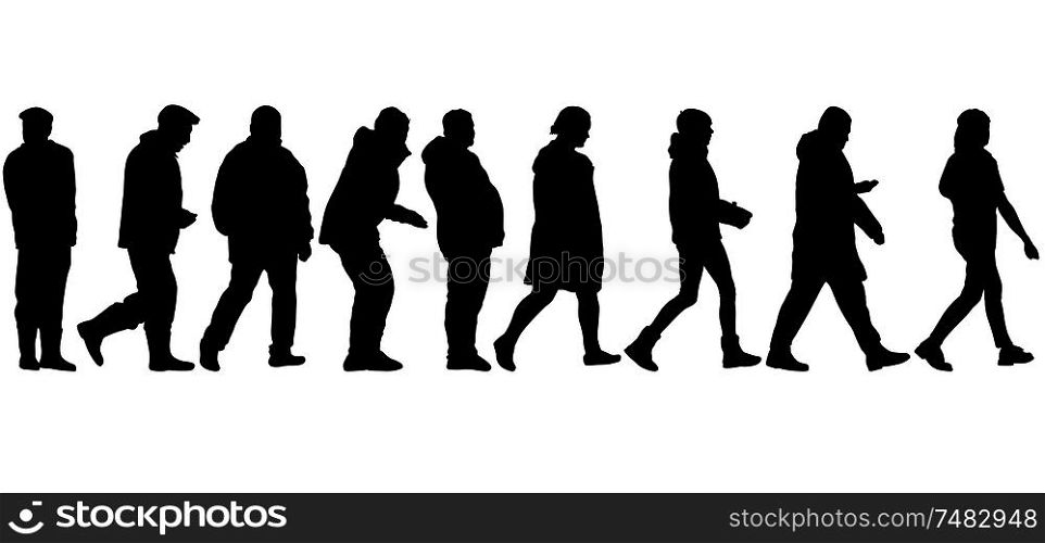 Set Black silhouette man and woman standing, people on white background.. Set Black silhouette man and woman standing, people on white background