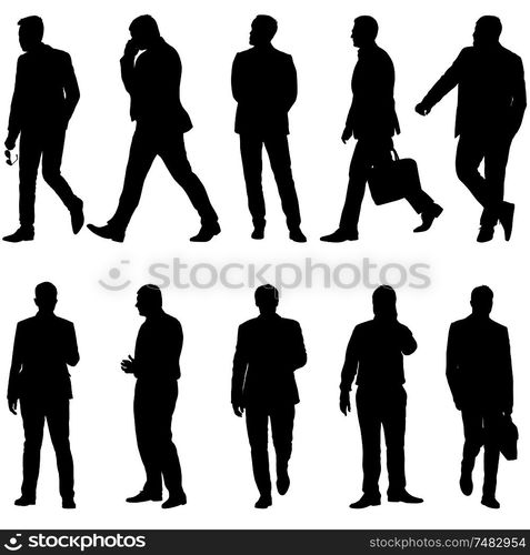 Set Black silhouette man standing, people on white background.. Set Black silhouette man standing, people on white background