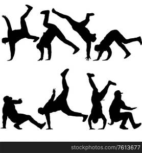 Set Black Silhouettes breakdancer on a white background.. Set Black Silhouettes breakdancer on a white background