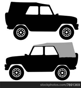 Set black silhouettes cars on white background. Vector illustration.