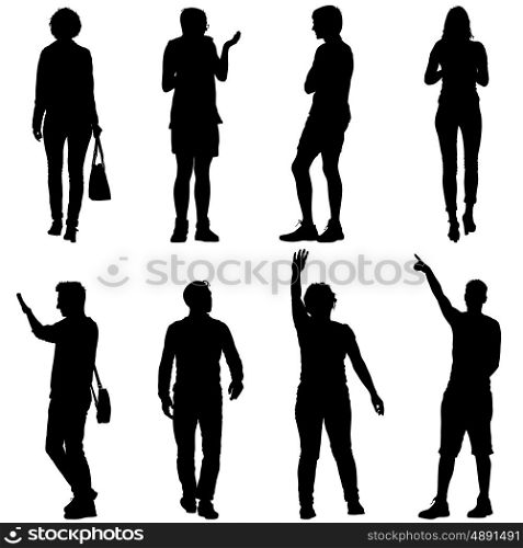 Set Black silhouettes of beautiful man and woman on white background. Vector illustration. Set Black silhouettes of beautiful man and woman on white background. Vector illustration.