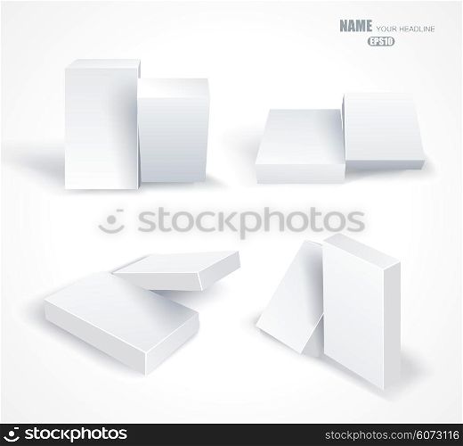 Set blank white boxes in different planes with shadows isolated on white