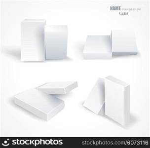 Set blank white boxes in different planes with shadows isolated on white