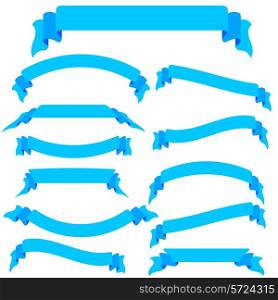 Set blue ribbons and banners, vector illustration