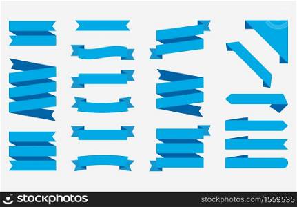 Set blue ribbons banners isolated on white background. Illustration set of blue tape. Collection flags, decorative elements, labels and streamers.. Set blue ribbons banners isolated on white background. Illustration set of blue tape.