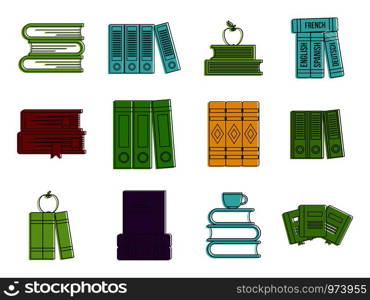 Set book icon set. Color outline set of set book vector icons for web design isolated on white background. Set book icon set, color outline style
