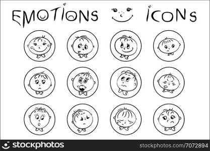 Set boy faces, emotions icons, isolated on white background, stock vector illustration. Set boy faces, emotions icons,