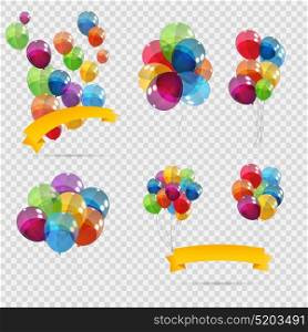 Set, Bunches and Groups of Color Glossy Helium Balloons Isolated on Transparent Background. Vector Illustration EPS10. Set, Bunches and Groups of Color Glossy Helium Balloons Isolated