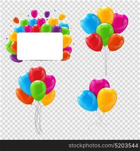 Set, Bunches and Groups of Color Glossy Helium Balloons Isolated on Transparent Background. Vector Illustration EPS10. Set, Bunches and Groups of Color Glossy Helium Balloons Isolated