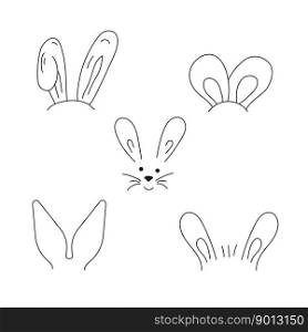 Set bunny ears. Easter Outlines rabbit ears. Line art Vecrot illustration. Design for card cover and pages, for postcard, notebook, brochures, templates, banners, stories, coloring, decore, pattern.. Set bunny ears. Easter Outlines rabbit ears. Line art Vecrot illustration. Black and white.