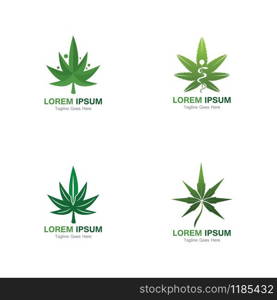 Set Cannabis marijuana hemp leaf logo and symbol