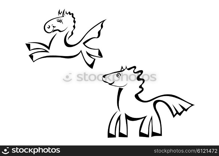 Set Cartoon horse jumping isolated on a white background. Vector illustration.